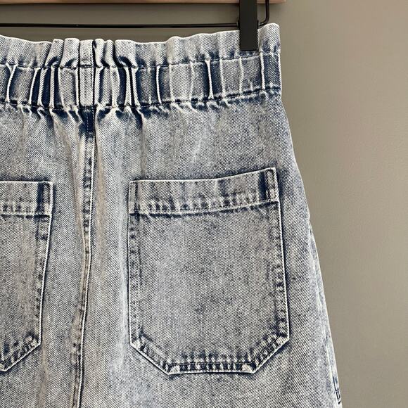 NWT SEA Betty Acid Wash Mini Skirt Size 2 Blue Denim High Waist Paperbag Chic - Picture 11 of 16